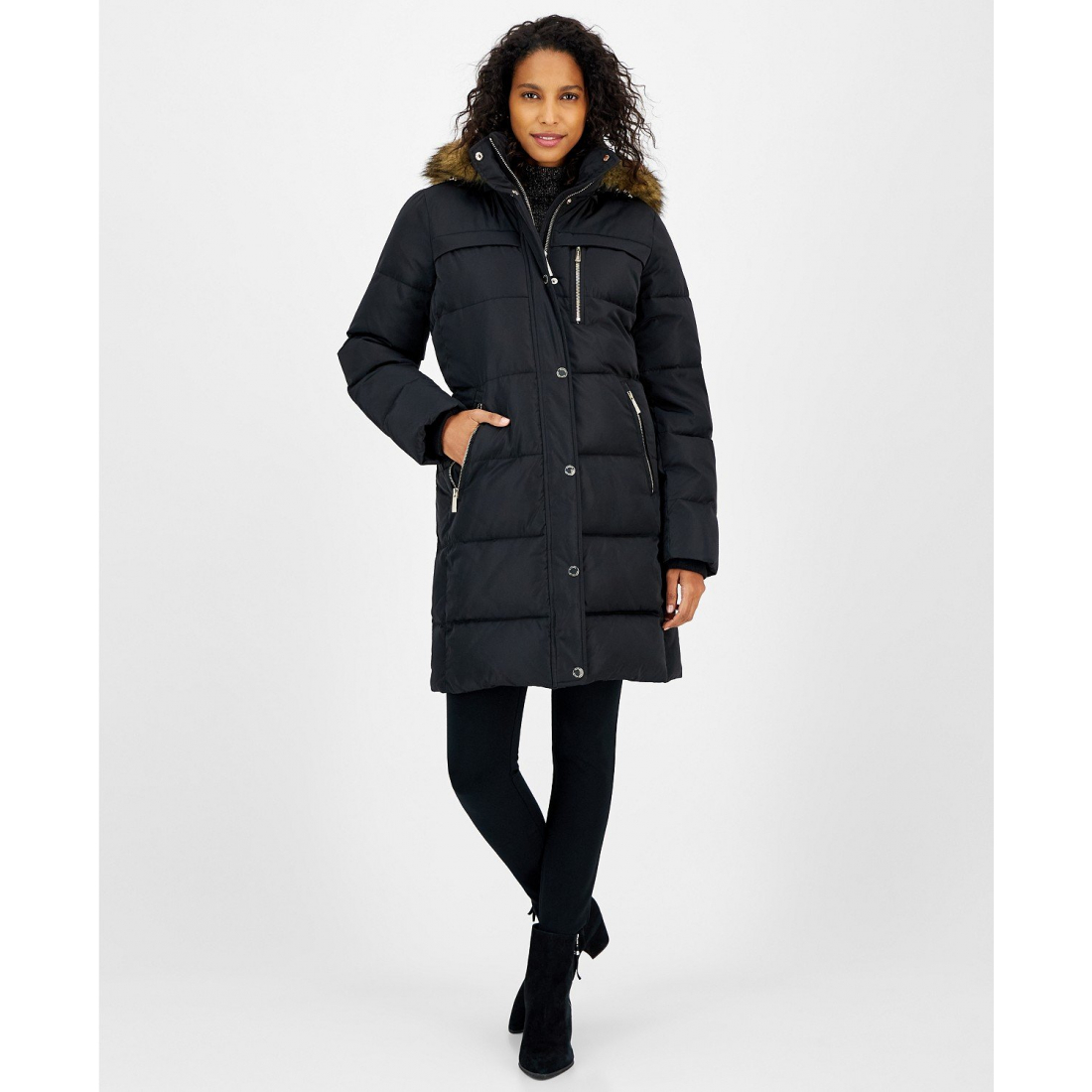 'Faux-Fur-Trim Hooded Puffer Coat' für Damen