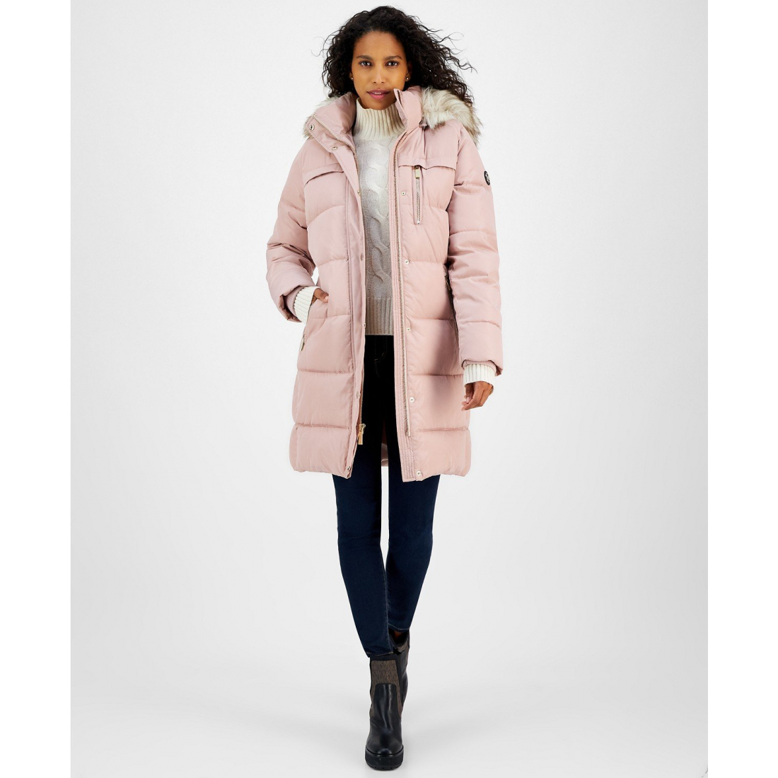 'Faux-Fur-Trim Hooded Puffer Coat' für Damen