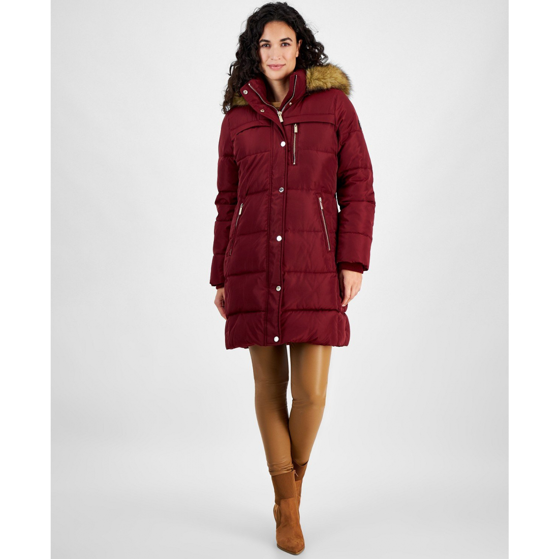 'Faux-Fur-Trim Hooded Puffer Coat' pour Femmes