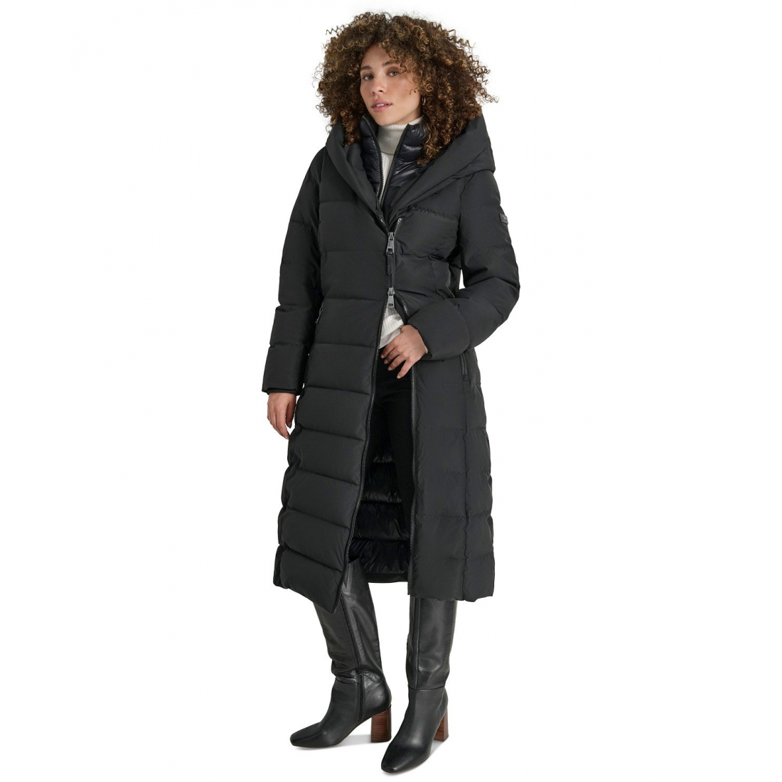 'Bibbed Shawl Collar Hooded Puffer Coat' für Damen