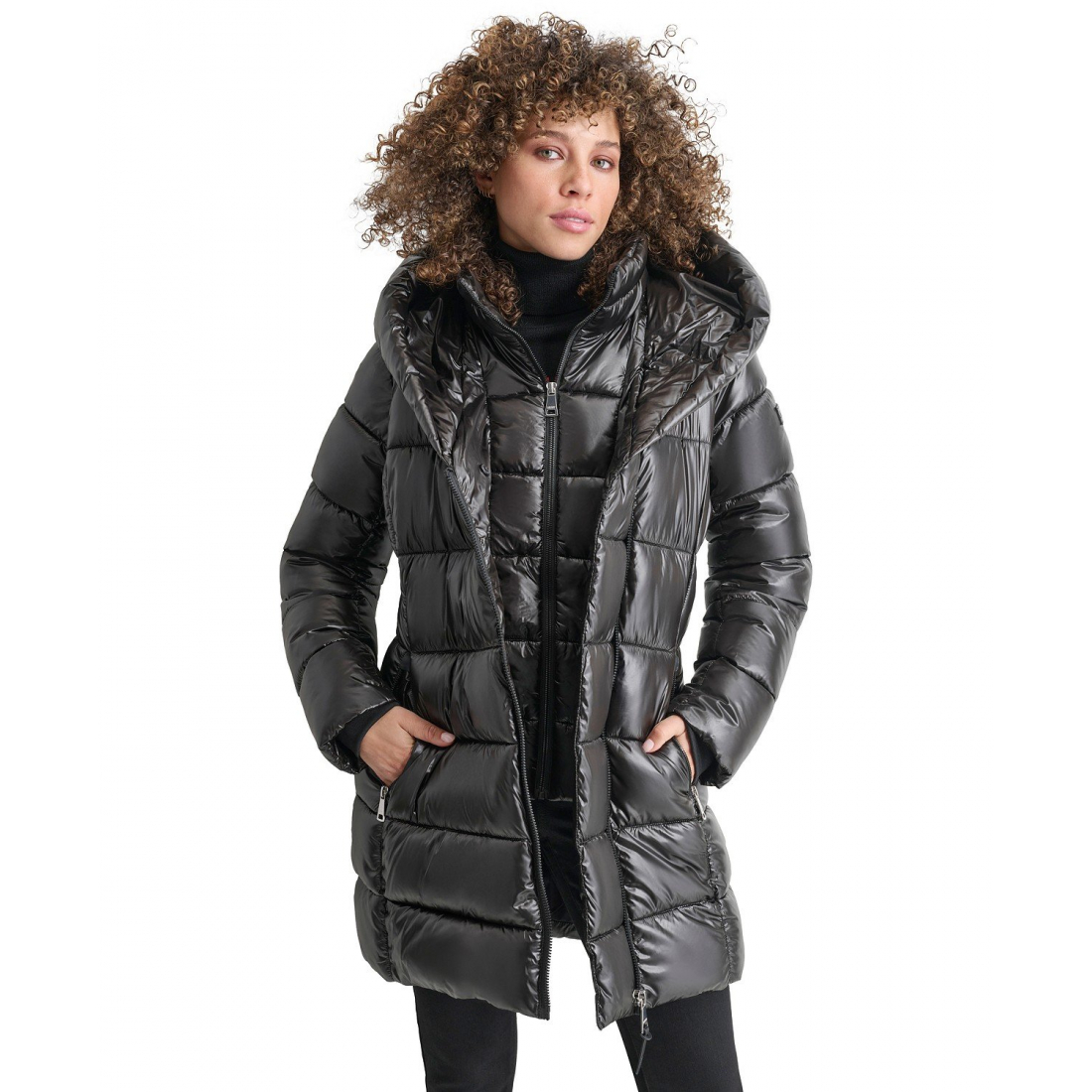 Women's 'Bibbed Shawl-Collar Packable Shine Puffer Coat'