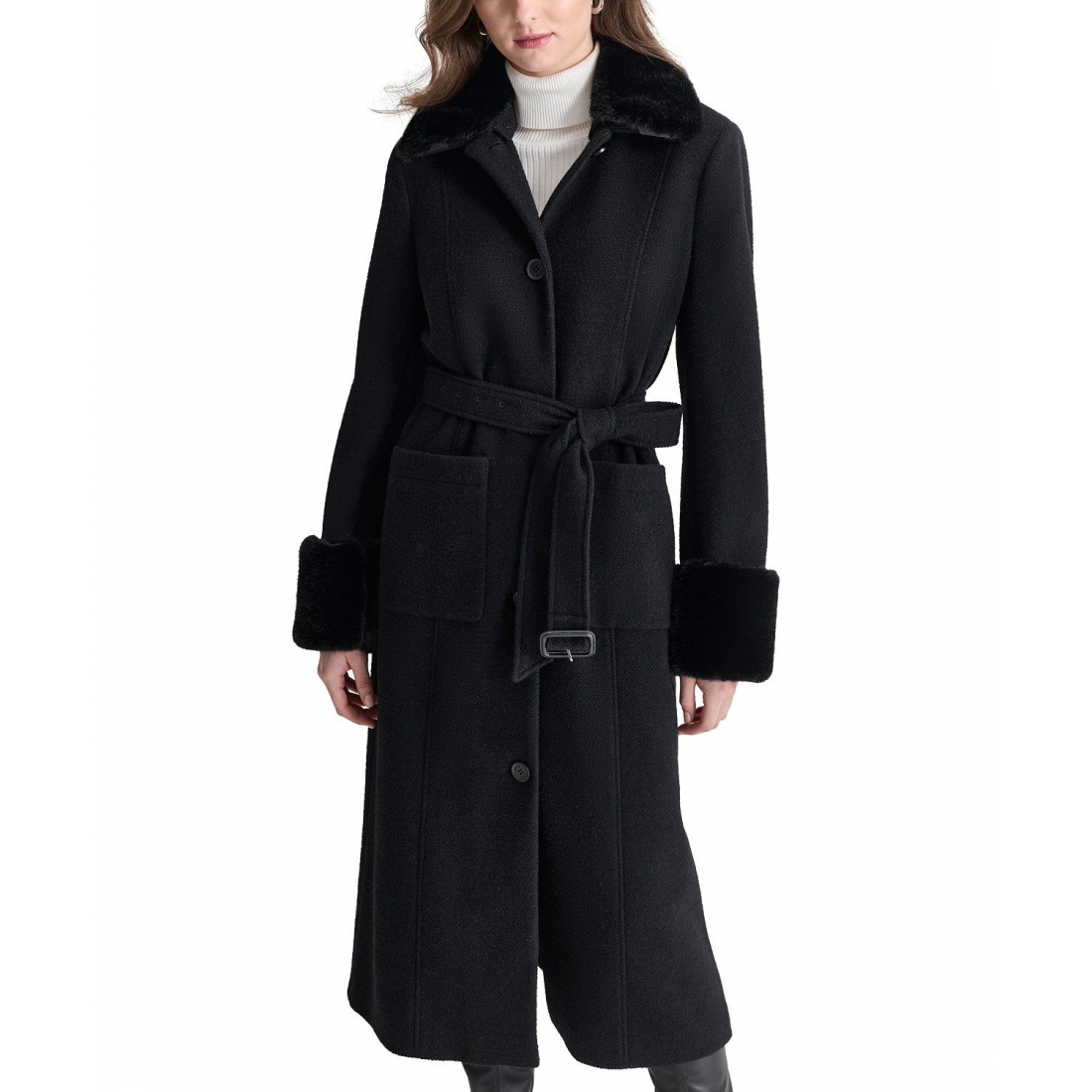 Women's 'Faux-Fur-Trim Single-Breasted Belted Coat'