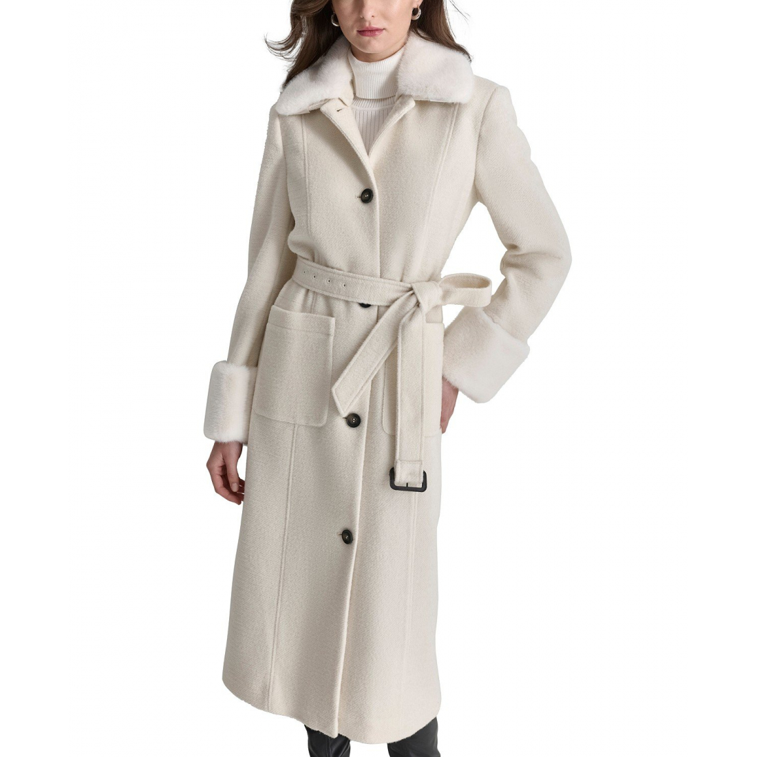 Women's 'Faux-Fur-Trim Single-Breasted Belted Coat'