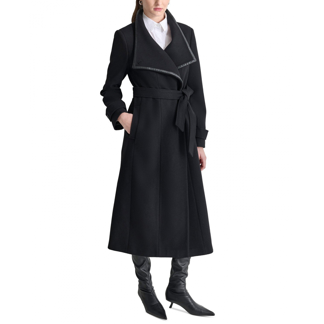 'Belted Wing-Collar Maxi Coat' pour Femmes