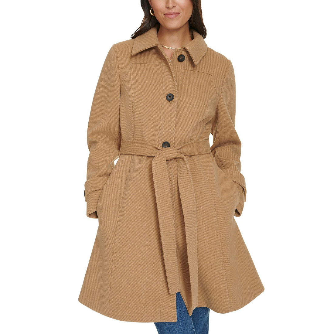 'Single-Breasted Belted Coat' pour Femmes