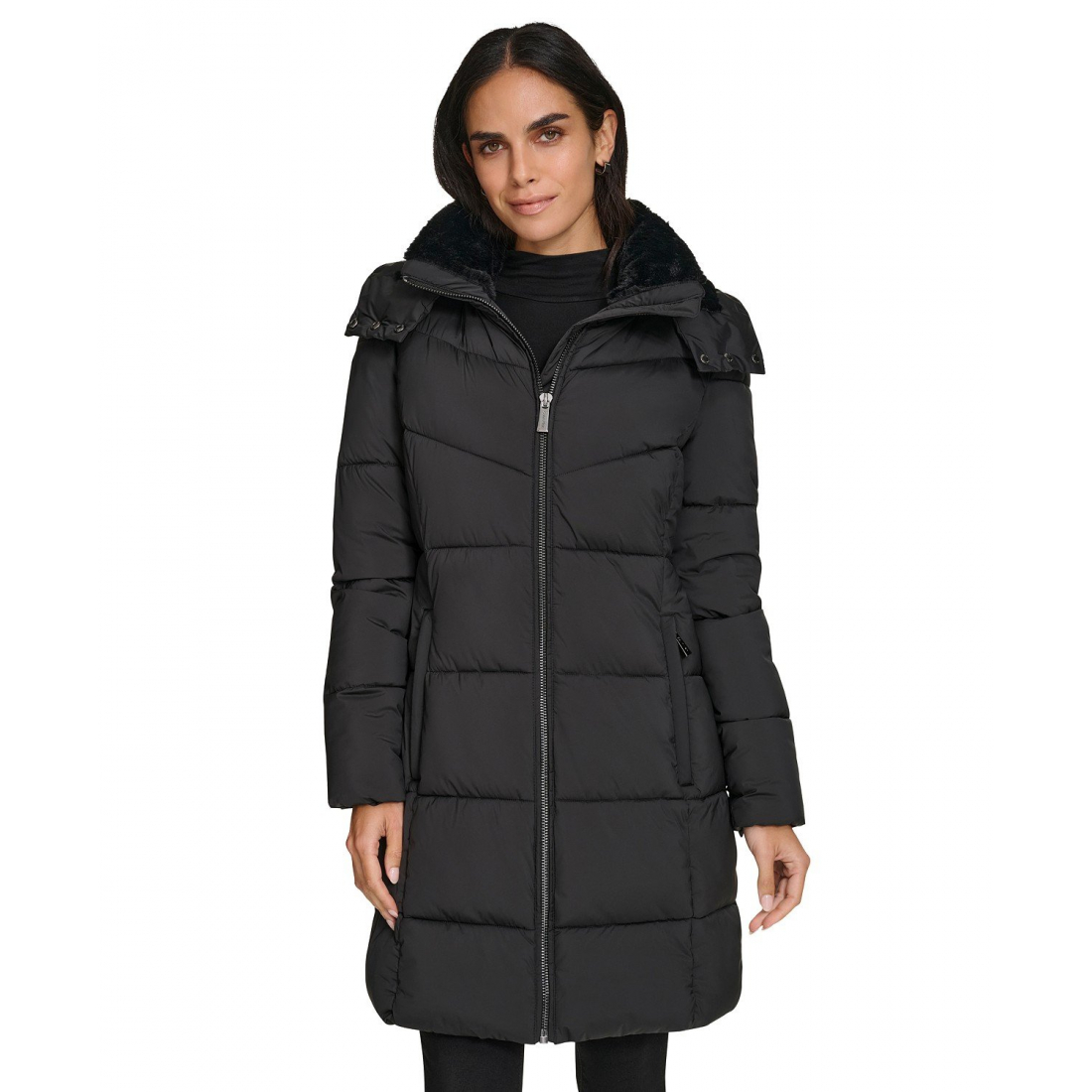 'Hooded Faux-Fur-Lined Midi Puffer Coat' pour Femmes