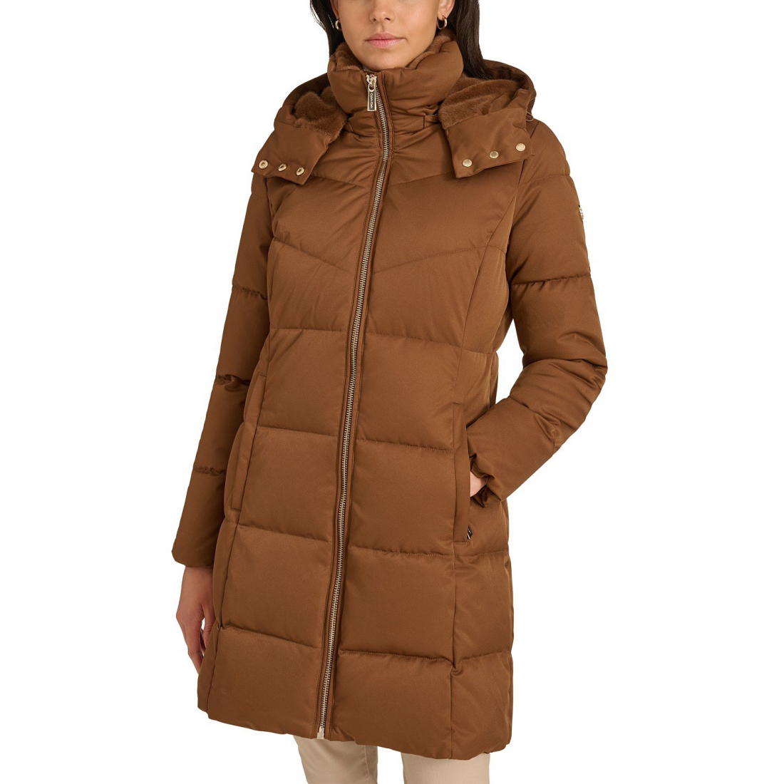 'Hooded Faux-Fur-Lined Midi Puffer Coat' pour Femmes