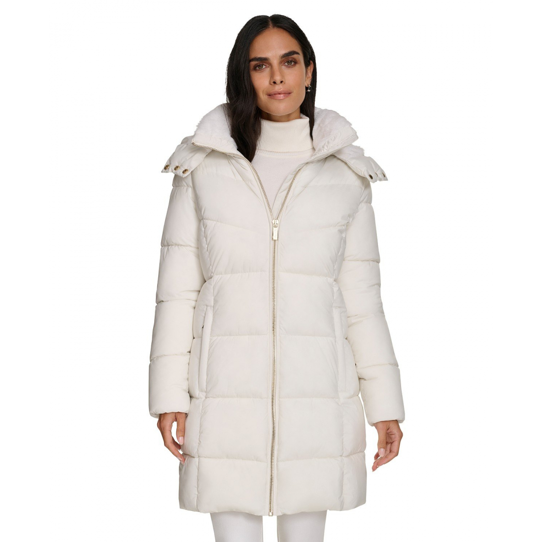 'Hooded Faux-Fur-Lined Midi Puffer Coat' pour Femmes