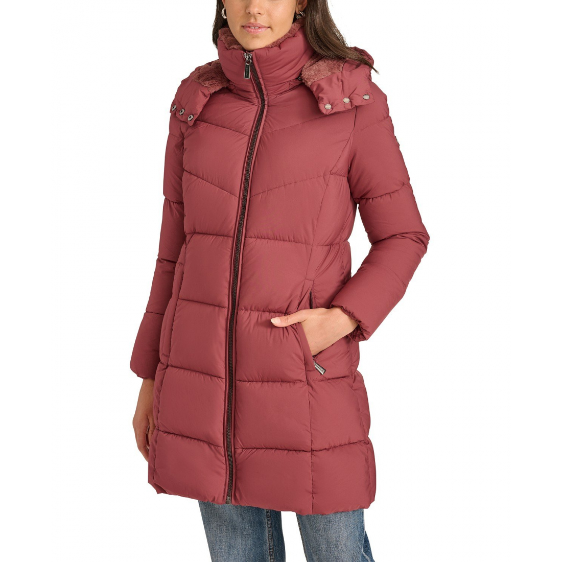 'Hooded Faux-Fur-Lined Midi Puffer Coat' pour Femmes