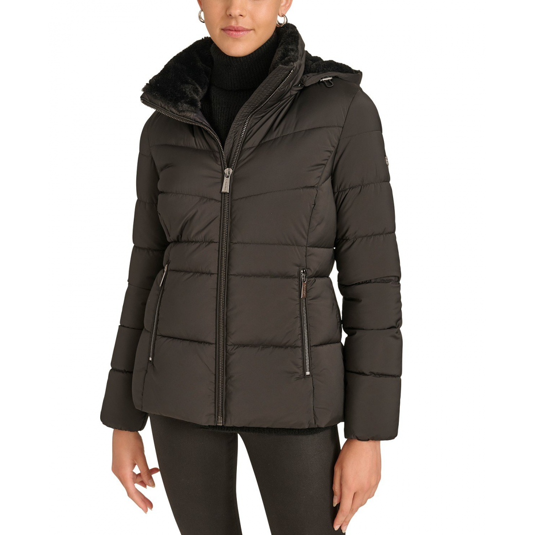 'Faux-Fur-Lined Hooded Puffer Coat' pour Femmes