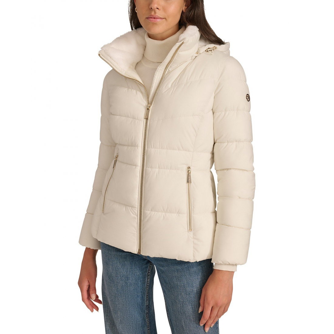 'Faux-Fur-Lined Hooded Puffer Coat' für Damen