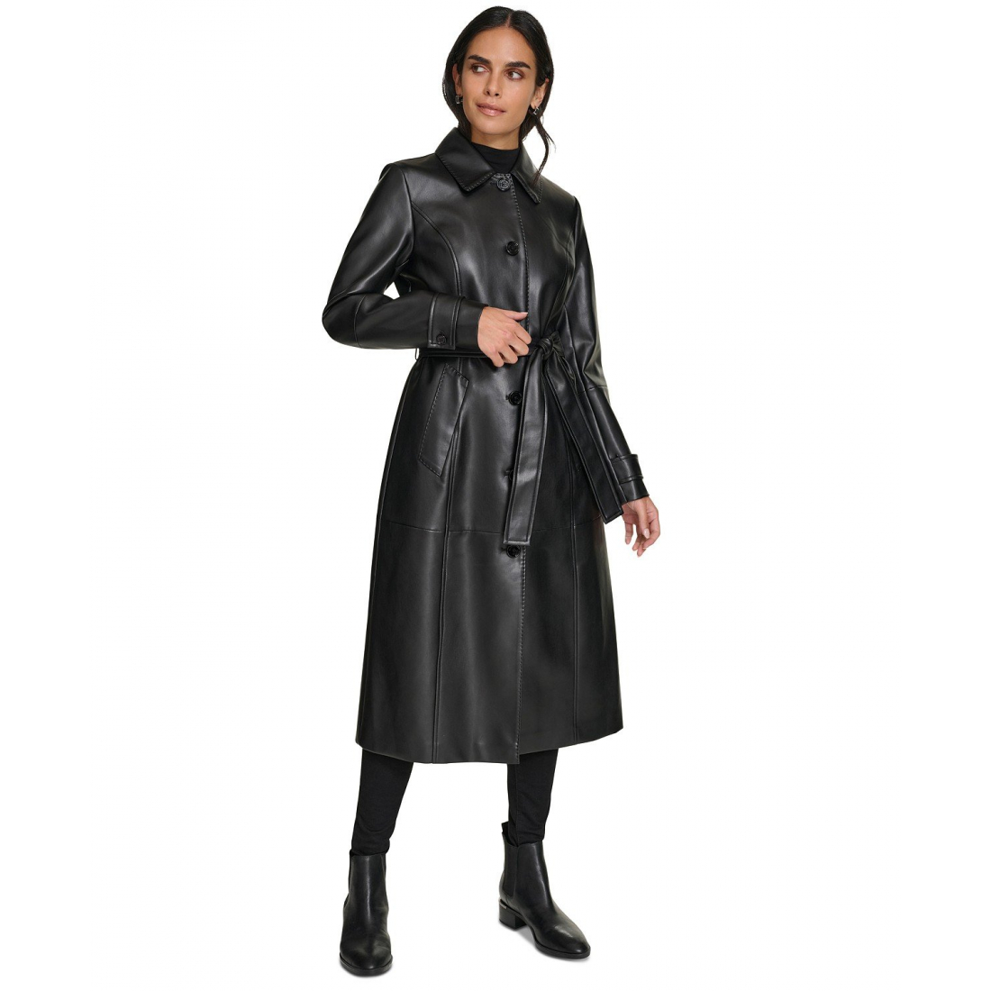 'Belted Faux-Leather Trench Coat' pour Femmes