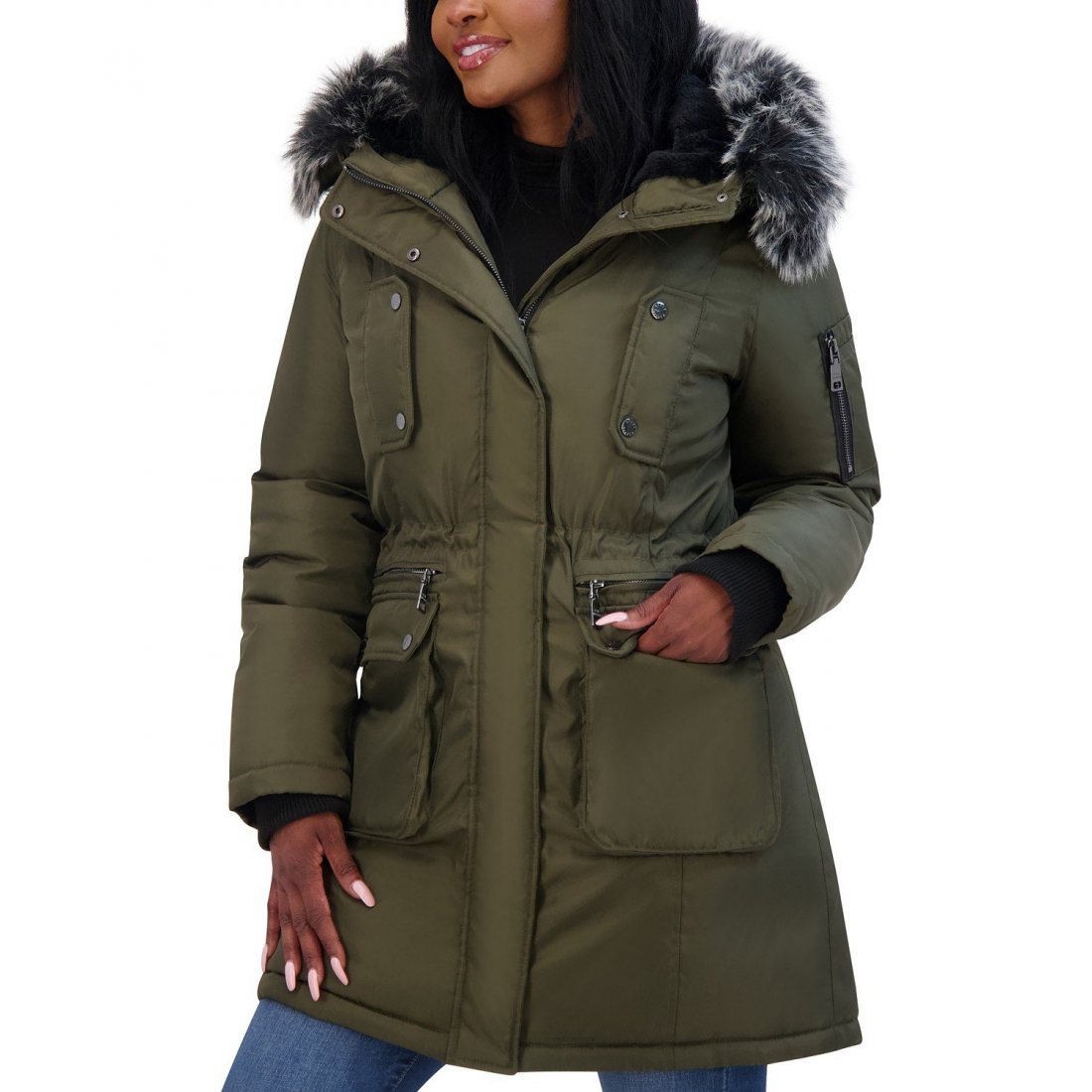 'Juniors' Faux-Fur-Trim Hooded Puffer Parka Coat' für Damen