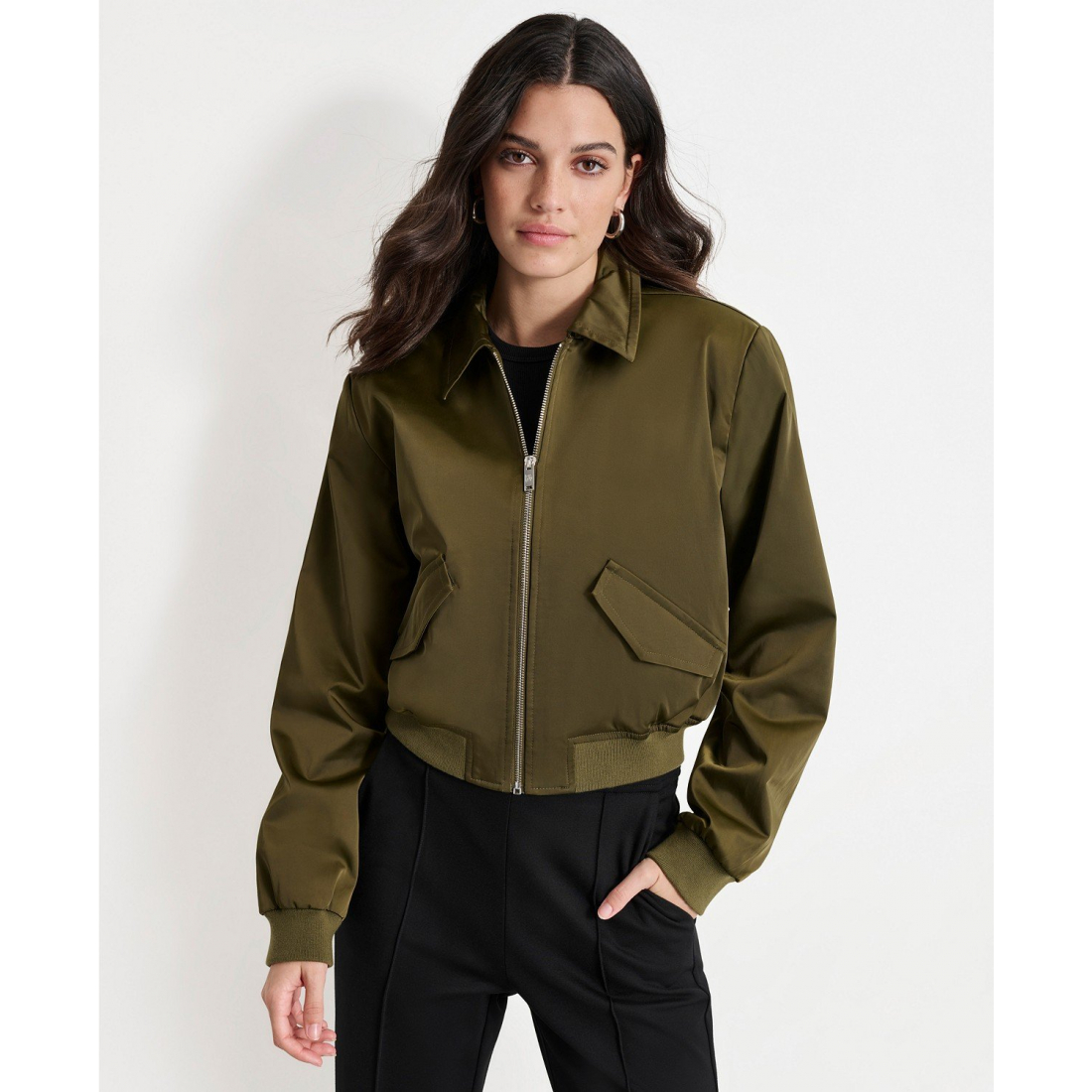 'Shine Sateen Cropped Bomber Jacket' pour Femmes