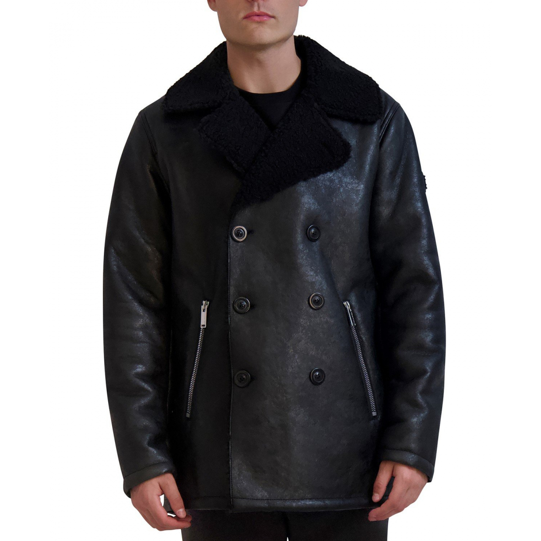 Faux-Shearling Double-Breasted Car Coat' pour Hommes