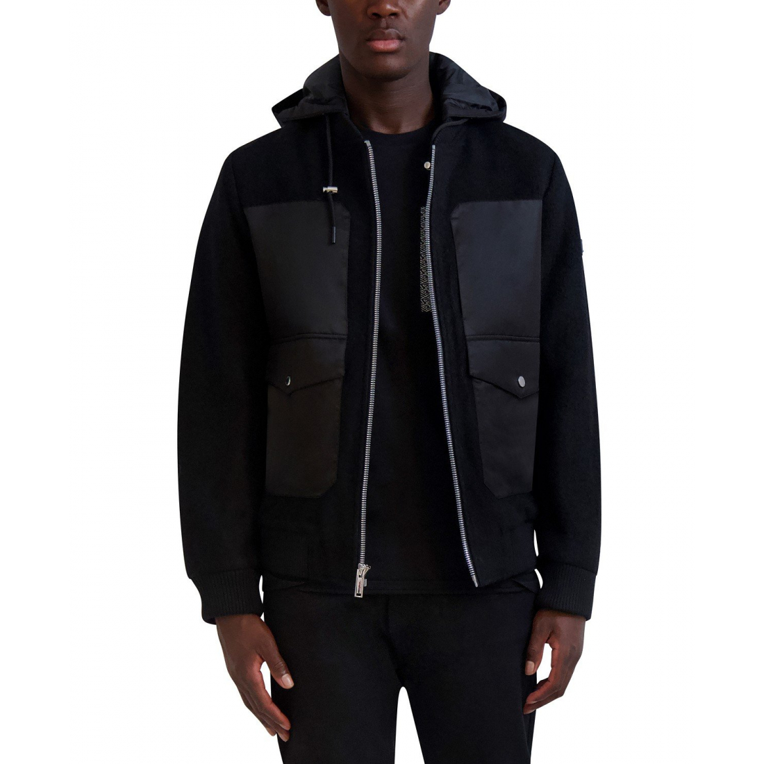 Mixed-Media Hooded Bomber Jacket' pour Hommes