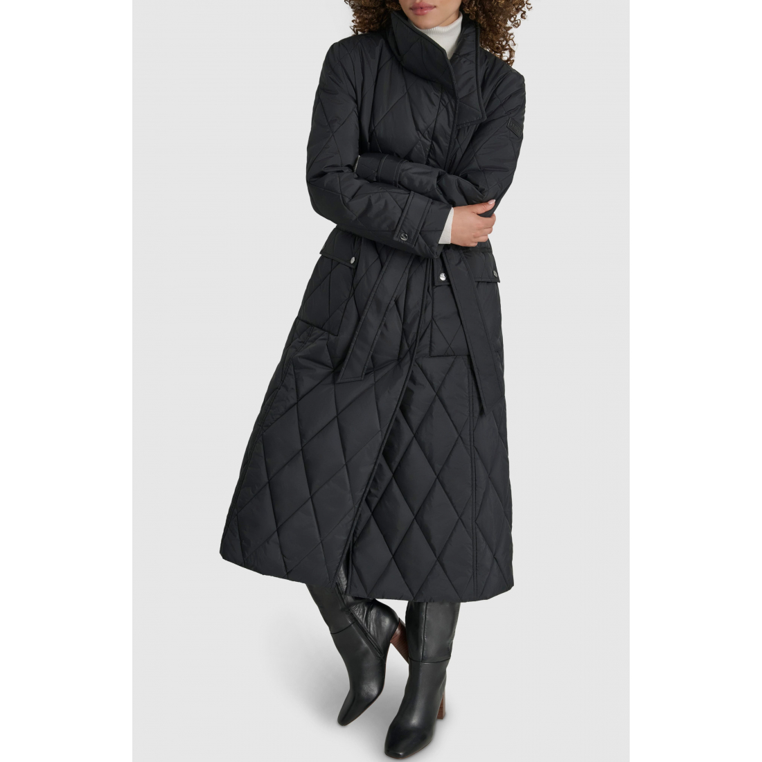 Diamond Quilted Belted Coat' pour Femmes