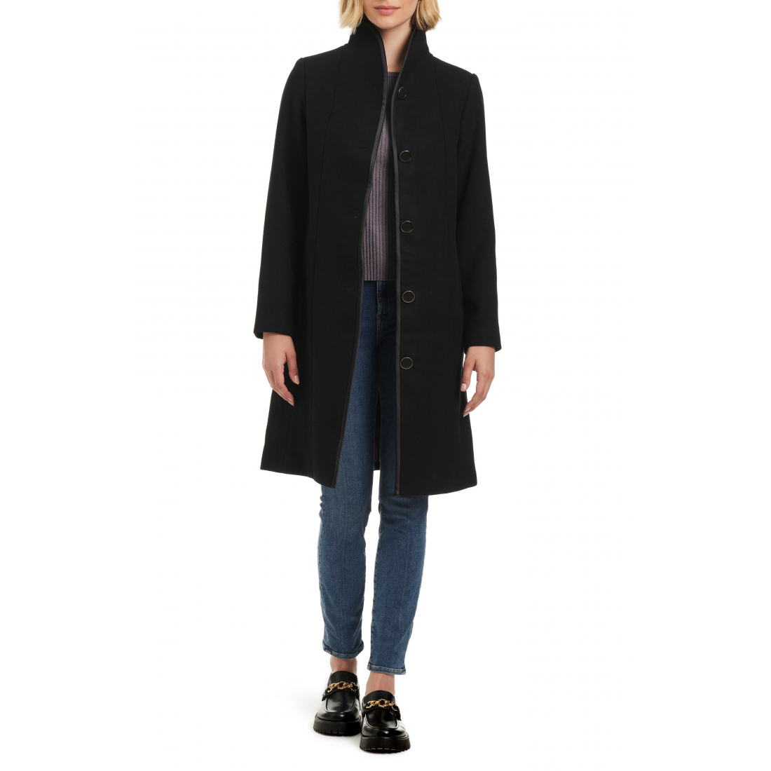 Women's 'satin trim stand collar coat'