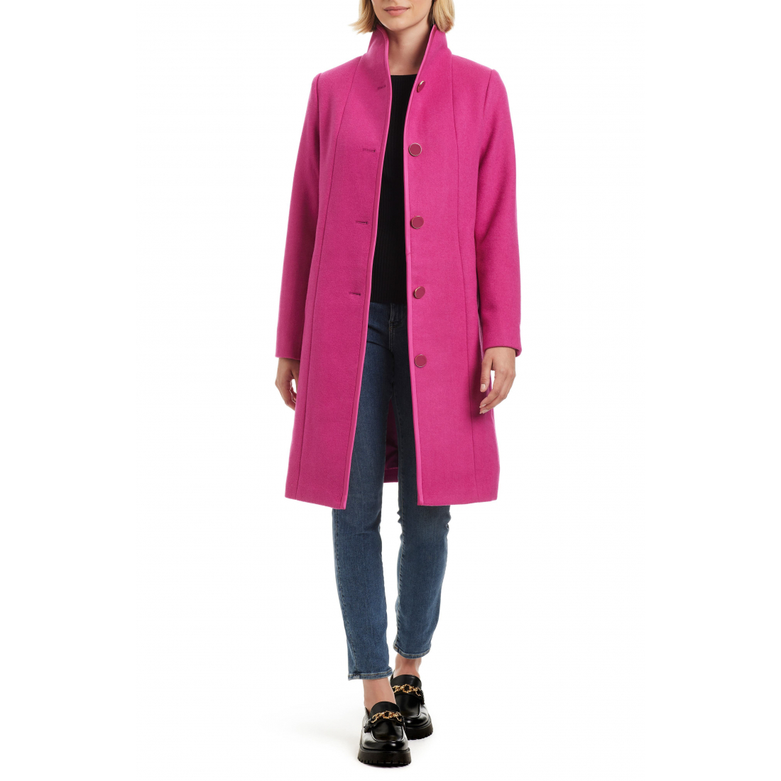 satin trim stand collar coat' pour Femmes