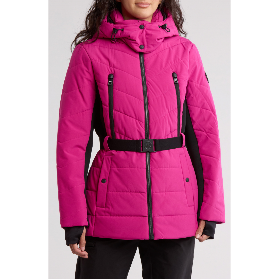 Women's 'Hooded Belted Chevron Quilted Puffer Jacket'