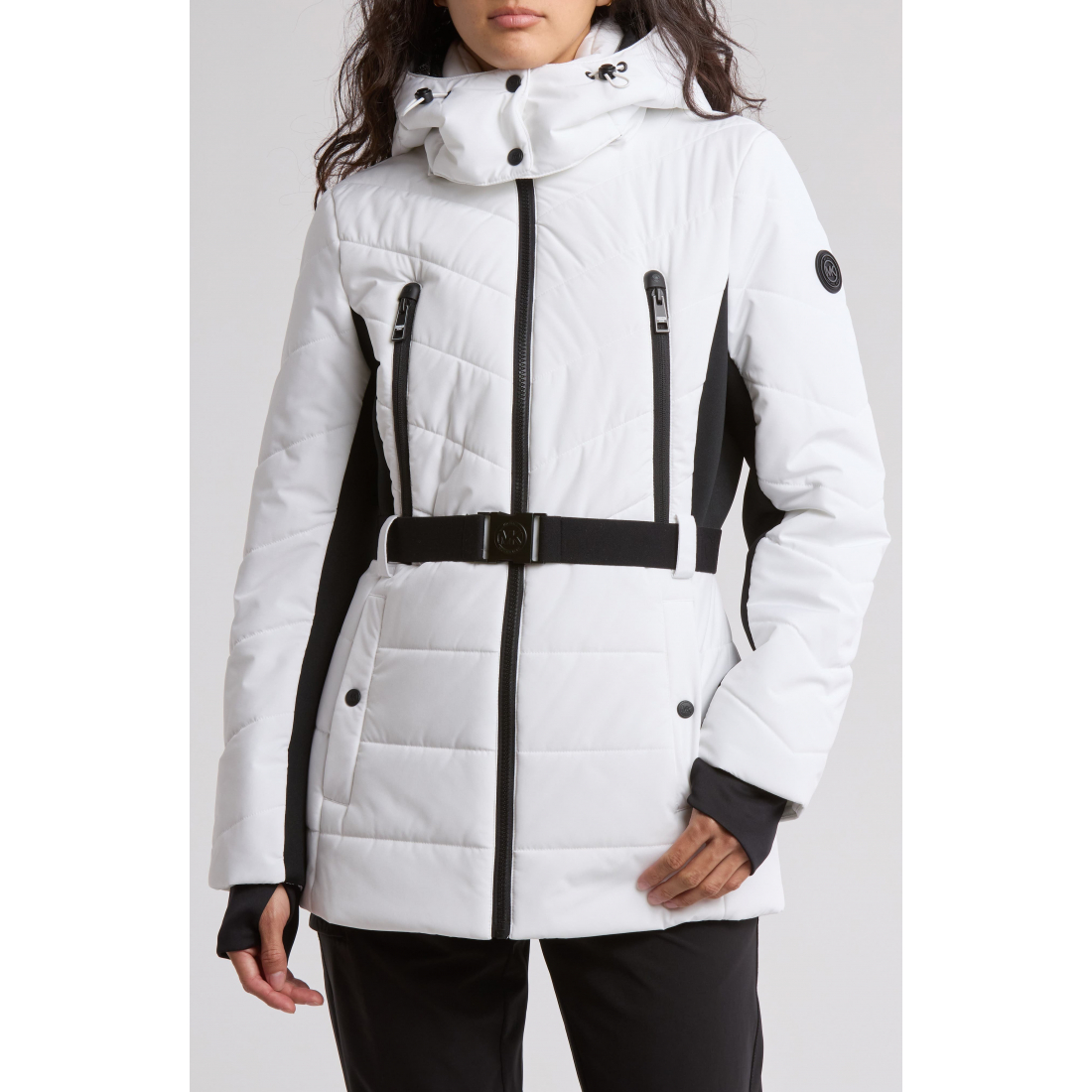 Women's 'Hooded Belted Chevron Quilted Puffer Jacket'