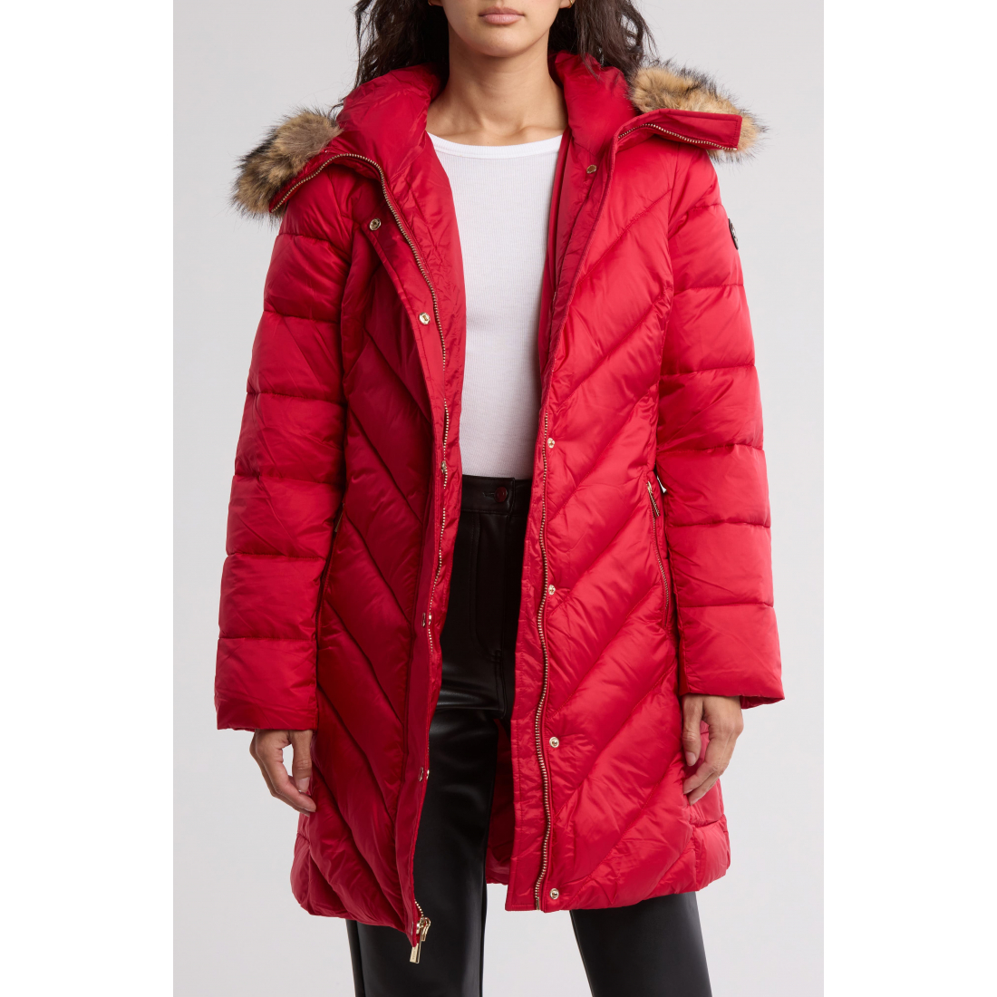 Women's 'Faux Fur Trim Water Resistant Belted Puffer Jacket'