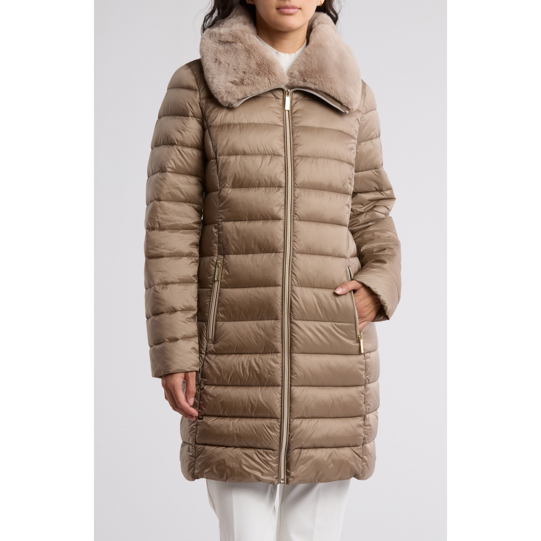 Faux Fur Collar Long Puffer Jacket' pour Femmes