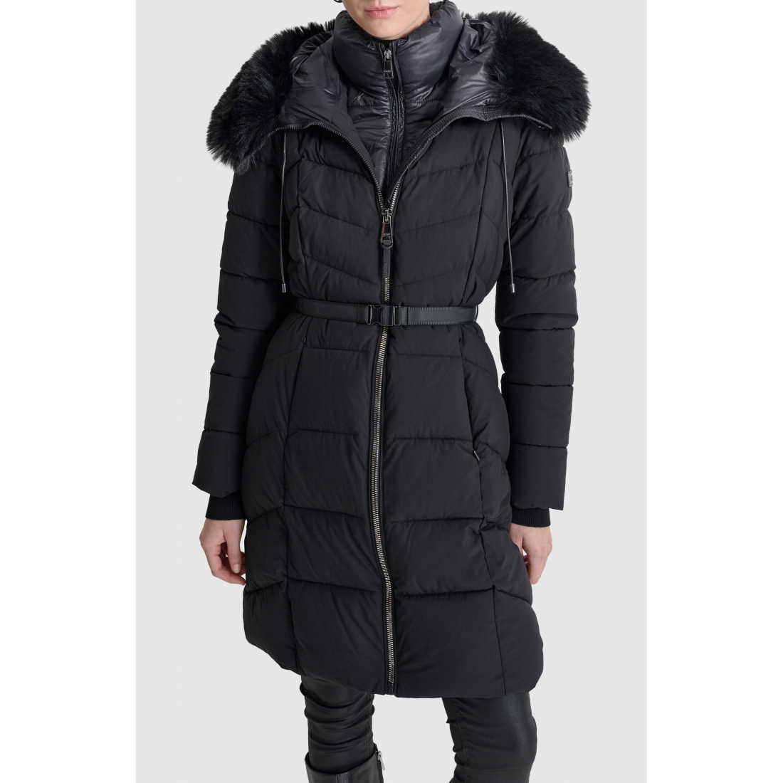 Women's 'Stretch Quilted Jacket with Faux Fur Trim'