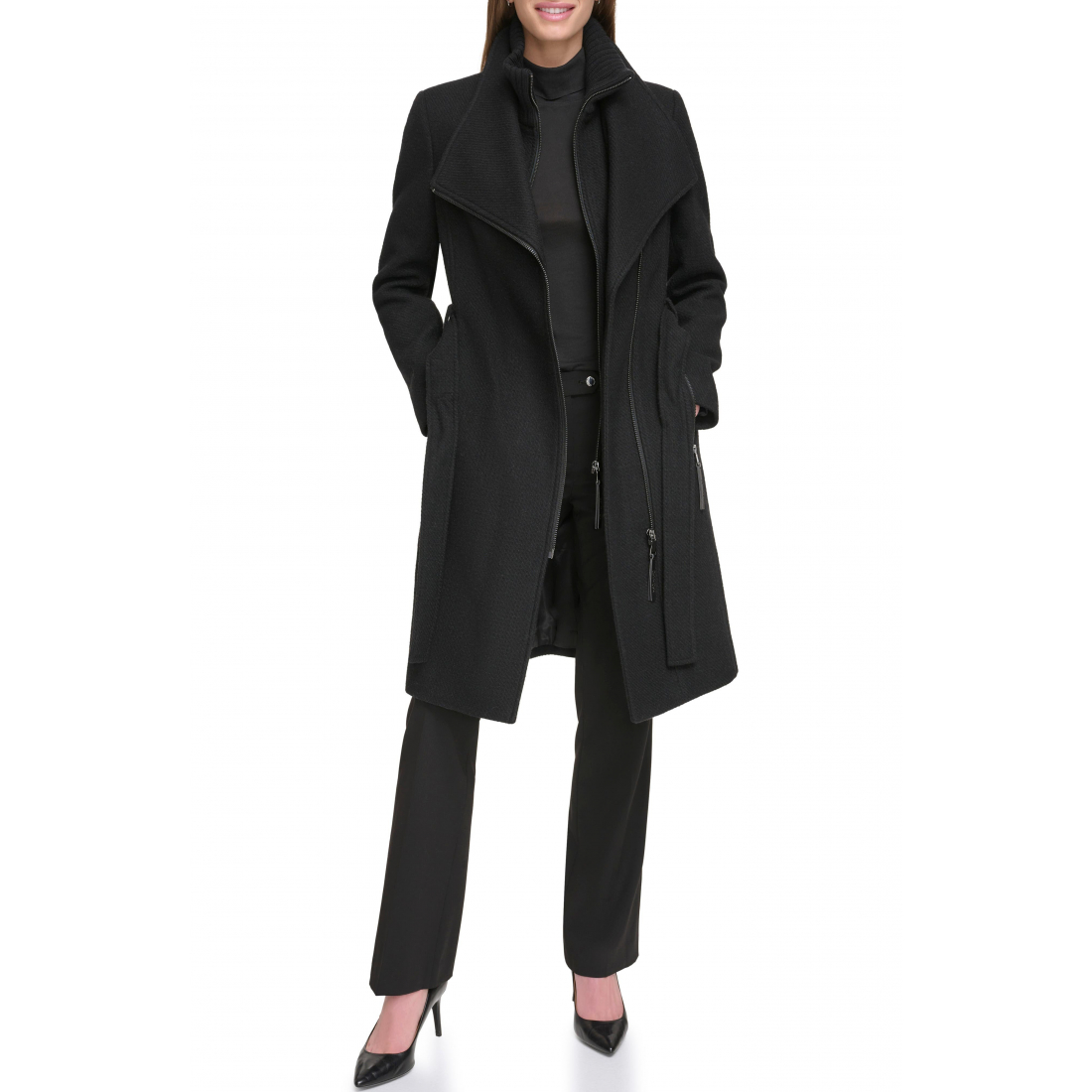 Angled Zip Twill Coat' pour Femmes