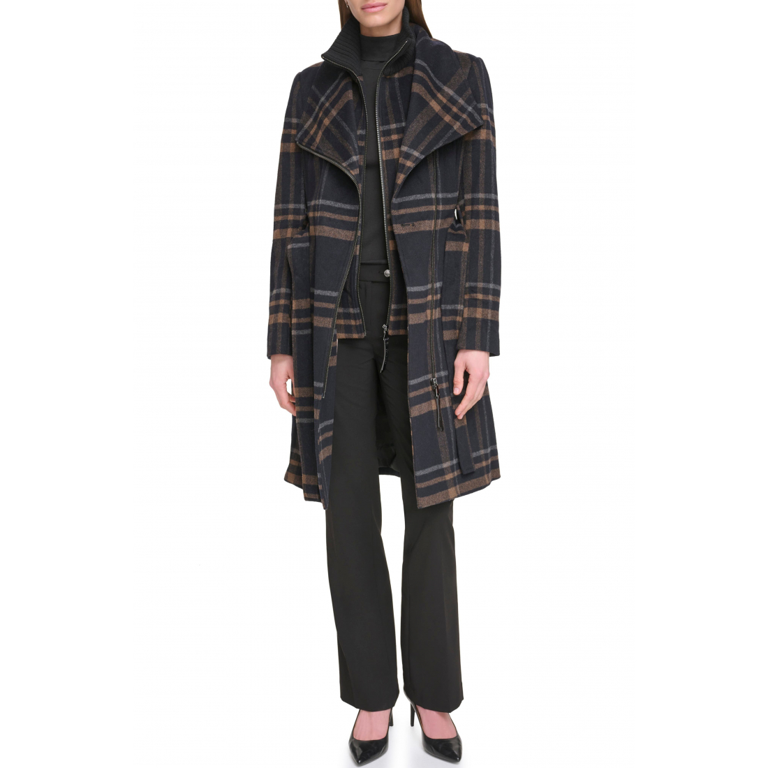 Angled Zip Twill Coat' pour Femmes