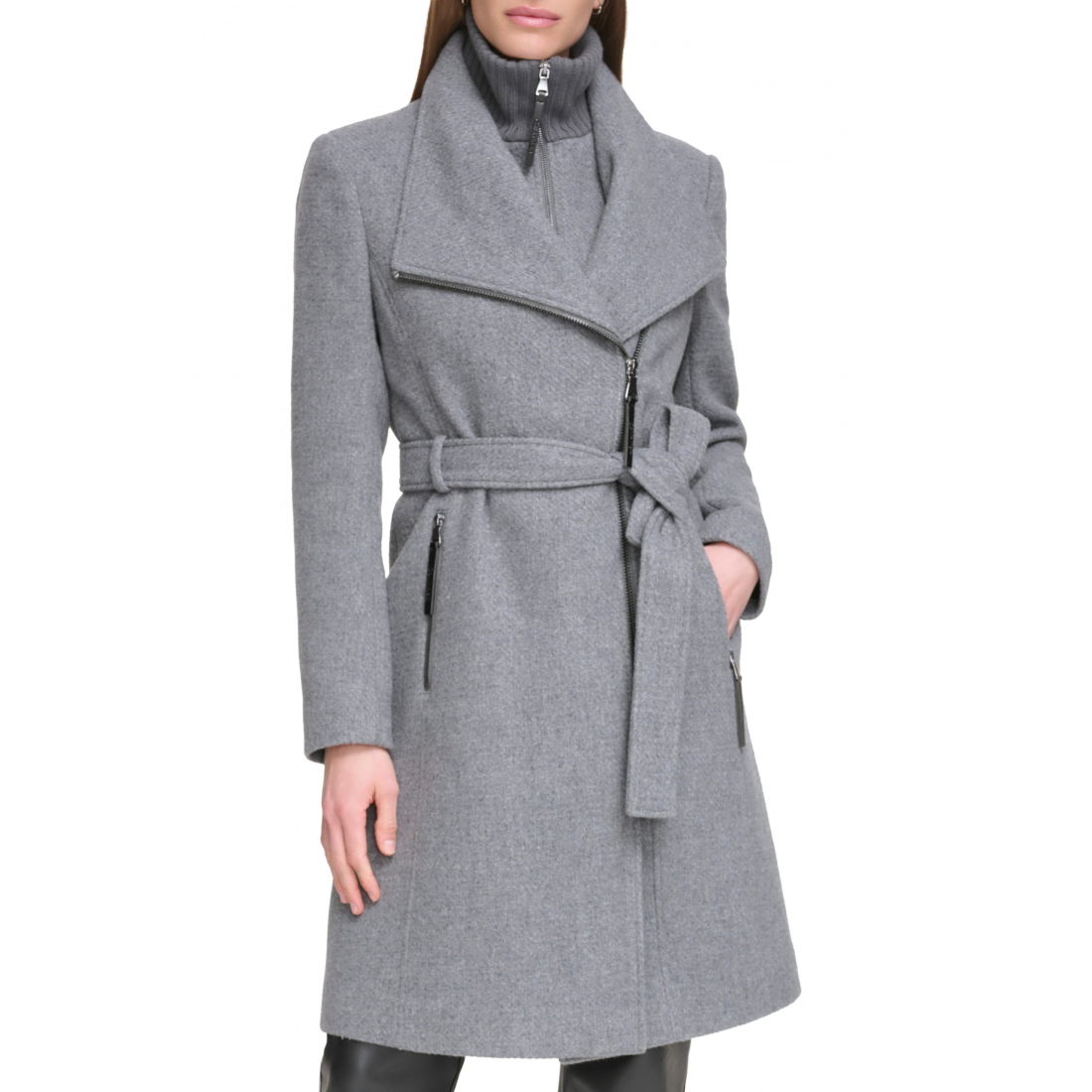 Angled Zip Twill Coat' pour Femmes