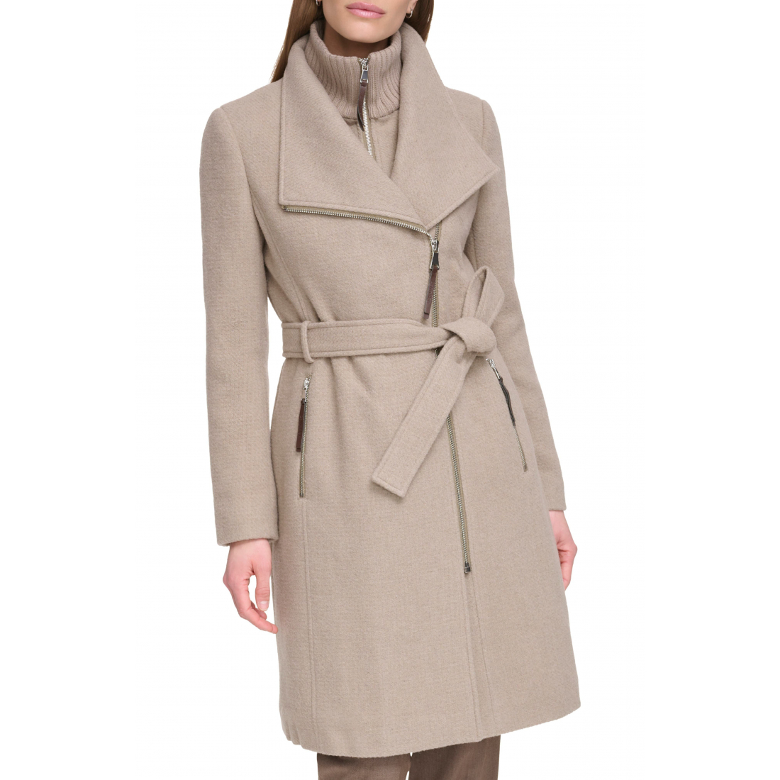 Angled Zip Twill Coat' pour Femmes