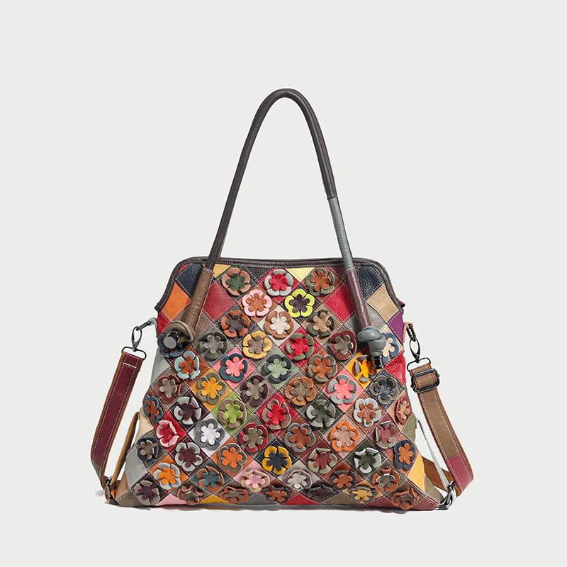 'Rainbow Floral Leather' Tote Handtasche für Damen