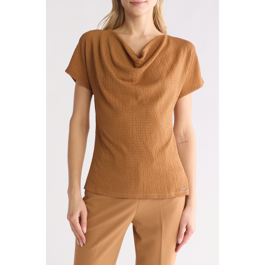 'Textured Cowl Neck' Kurzarm Top für Damen