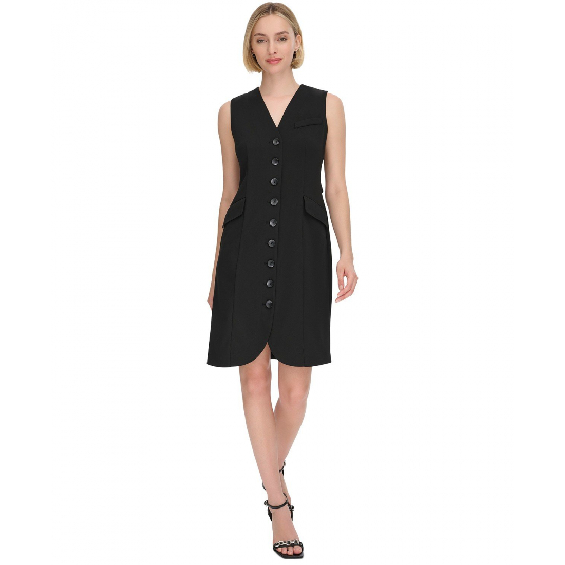 'V-Neck Button-Front Sleeveless' Hemdkleid für Damen