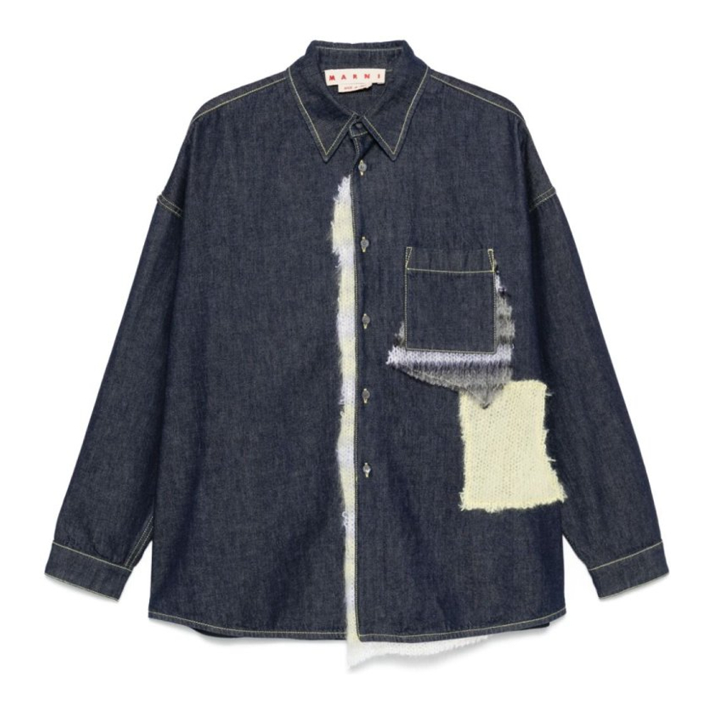 Chemise en Jean 'Knitted-Patchwork' pour Hommes