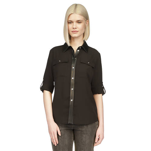 Chemise 'Vegan Leather Trim' pour Femmes