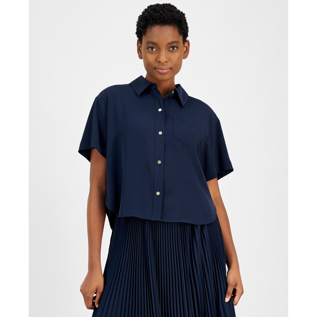 Chemise 'Pleated-Back Button-Front' pour Femmes