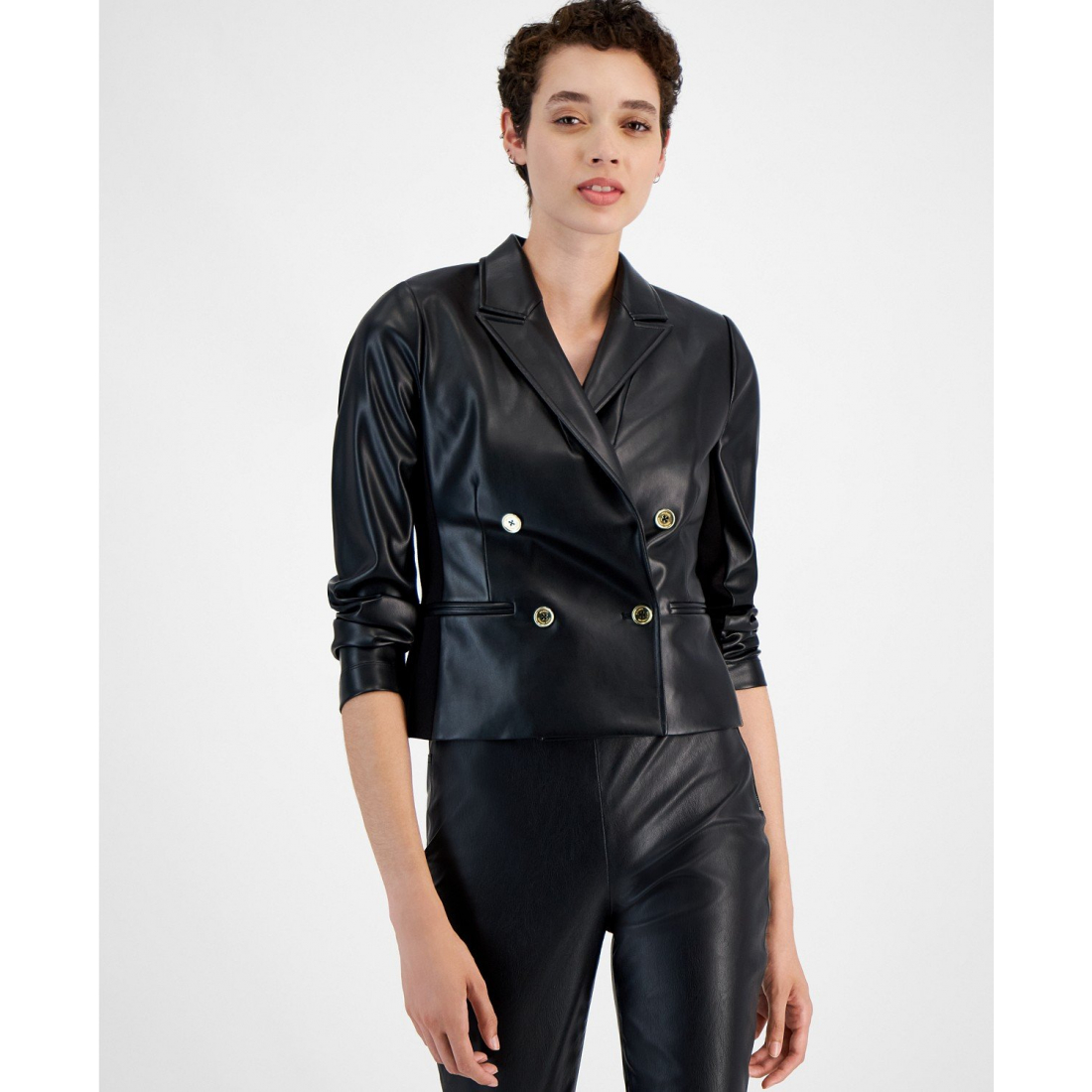 Blazer 'Faux-Leather Cropped' pour Femmes