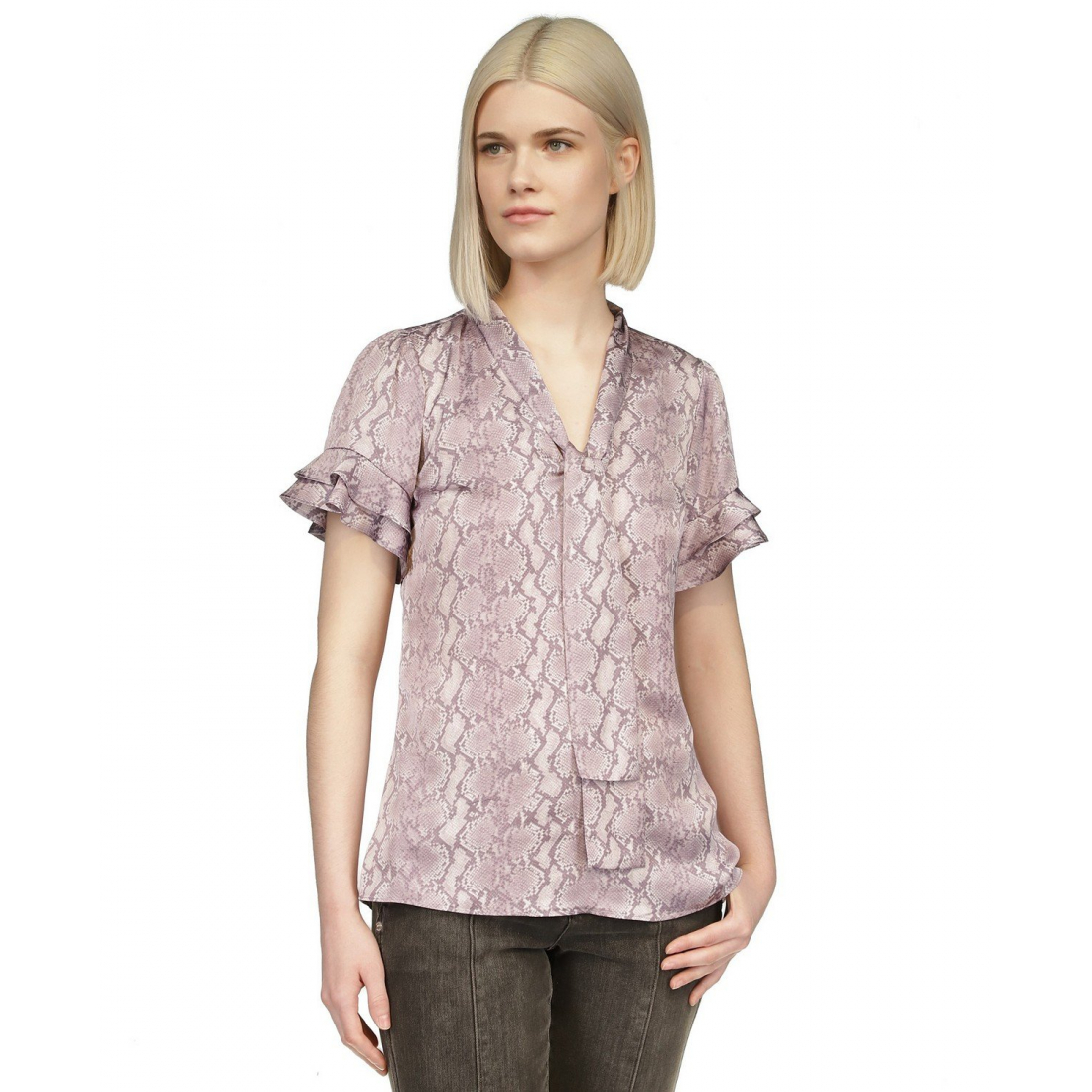 Chemise à manches courtes 'Snake-Print Tie-Neck' pour Femmes