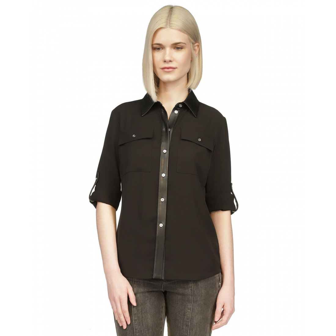 Chemise 'Faux-Leather Trim Utility' pour Femmes