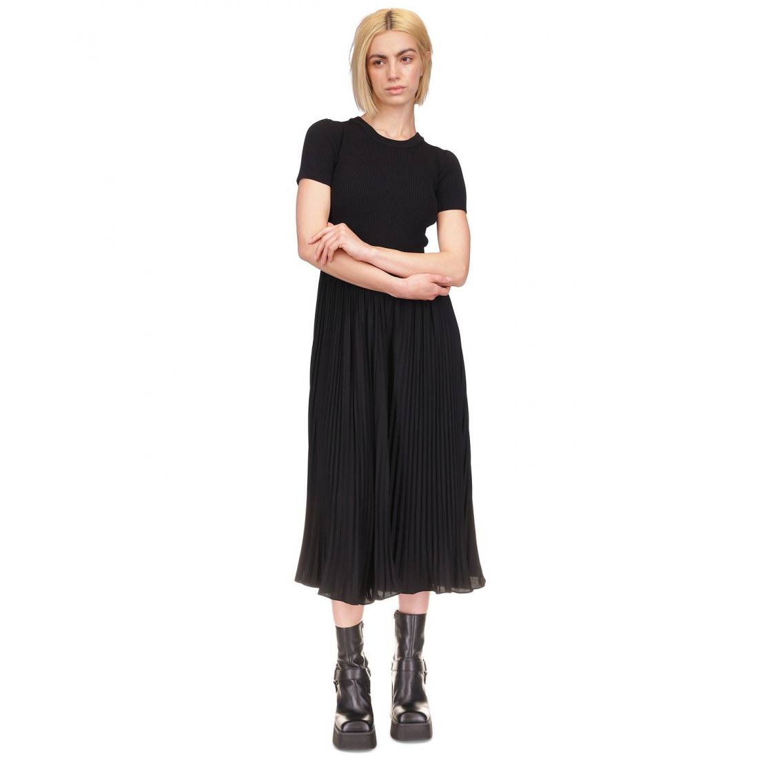 Robe Midi 'Mixed-Material' pour Femmes