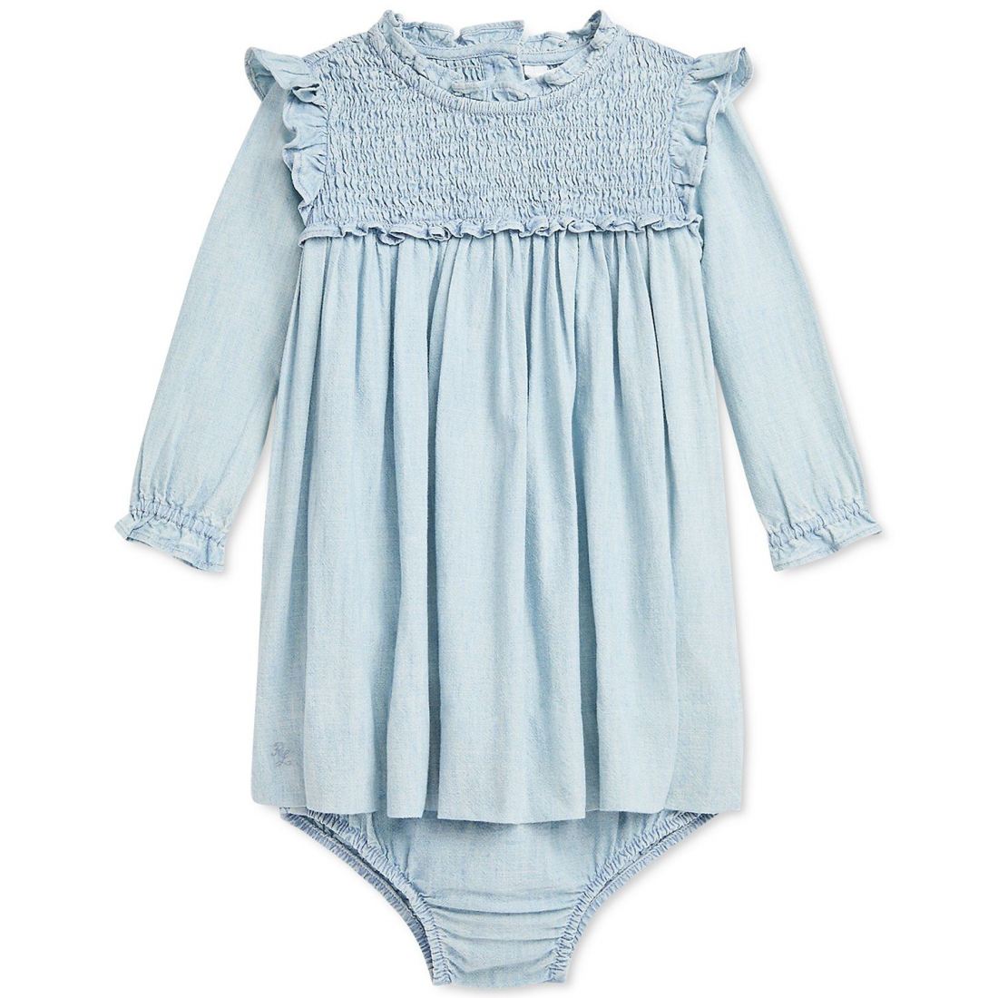 'Smocked Ruffle-Trim Cotton Chambray Dress with Matching Bloomer' pour Bébés filles