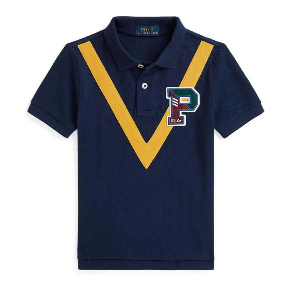 'Cotton Mesh Letterman Polo Shirt' pour Enfant et petit garçon