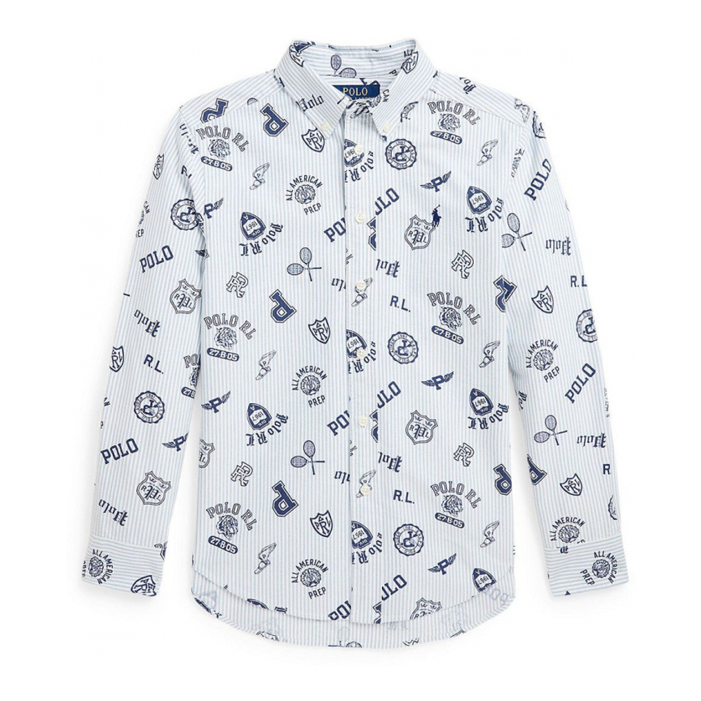 'Striped Cotton Oxford Graphic Shirt' pour Grands garçons