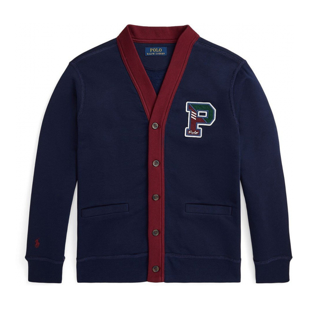 'Fleece Letterman V-Neck Cardigan Shirt' pour Grands garçons