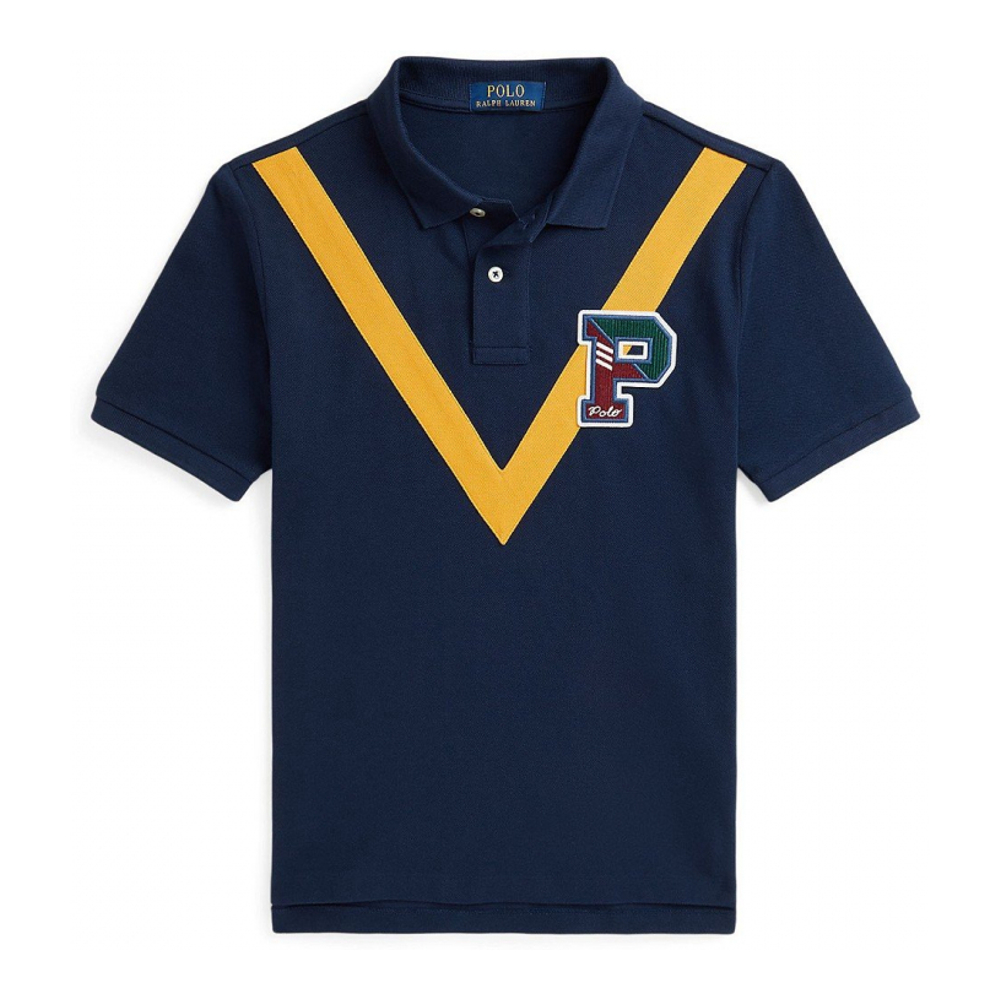 'Cotton Mesh Letterman Polo Shirt' pour Grands garçons