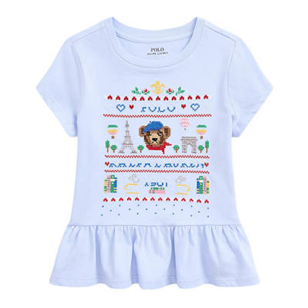 'Polo Bear Cotton Jersey Peplum Tee' pour Petites filles