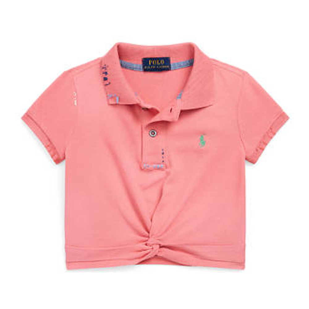 'Twist Front Stretch Mesh Polo Shirt' pour Petites filles