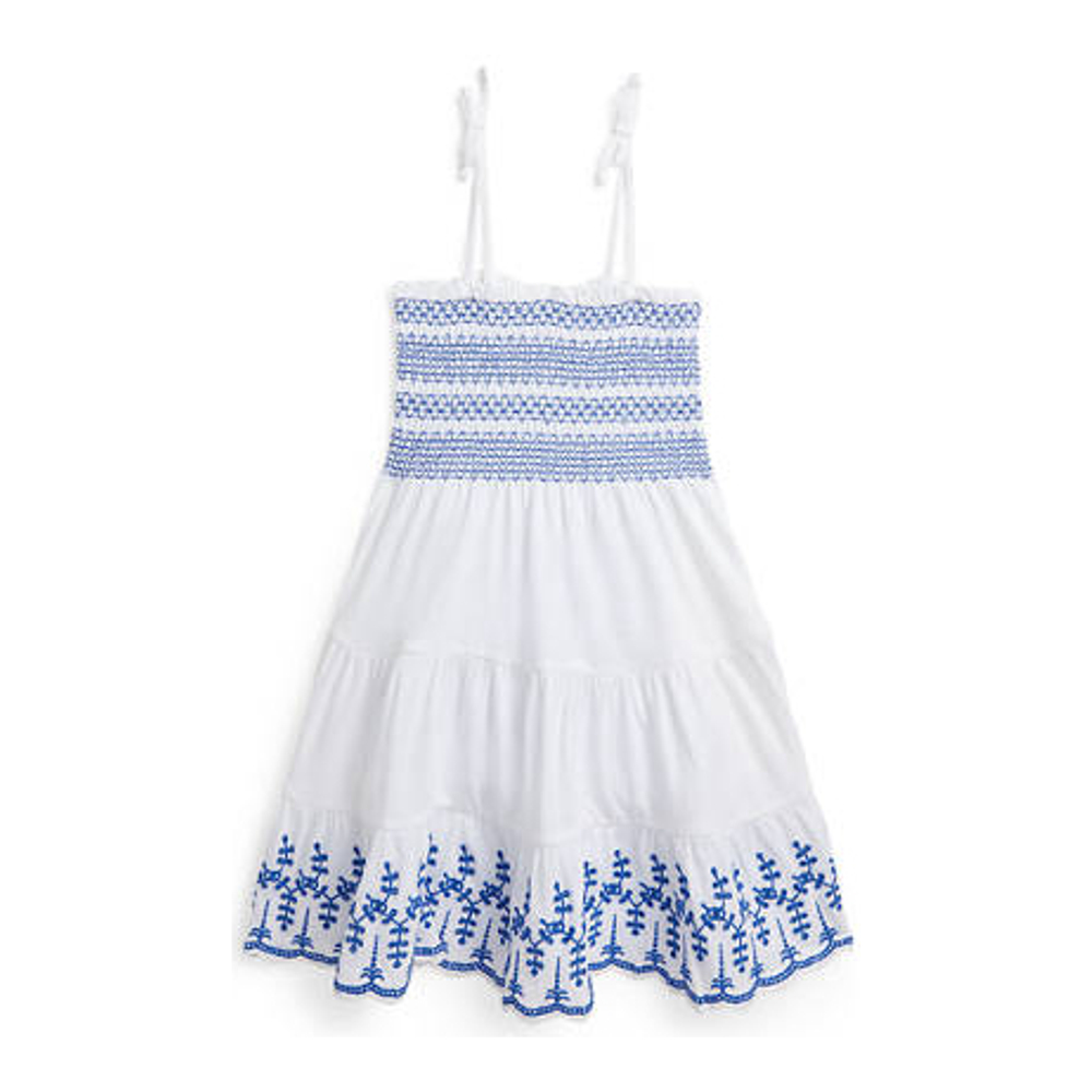 'Smocked Eyelet Cotton Jersey Dress' pour Petites filles